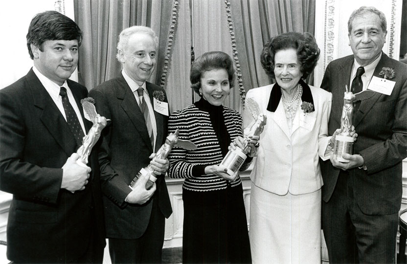 Left to right: Michael Brown, Joseph Goldstein, Eppie Lederer (Ann Landers), Mary Lasker, Bernard Fisher