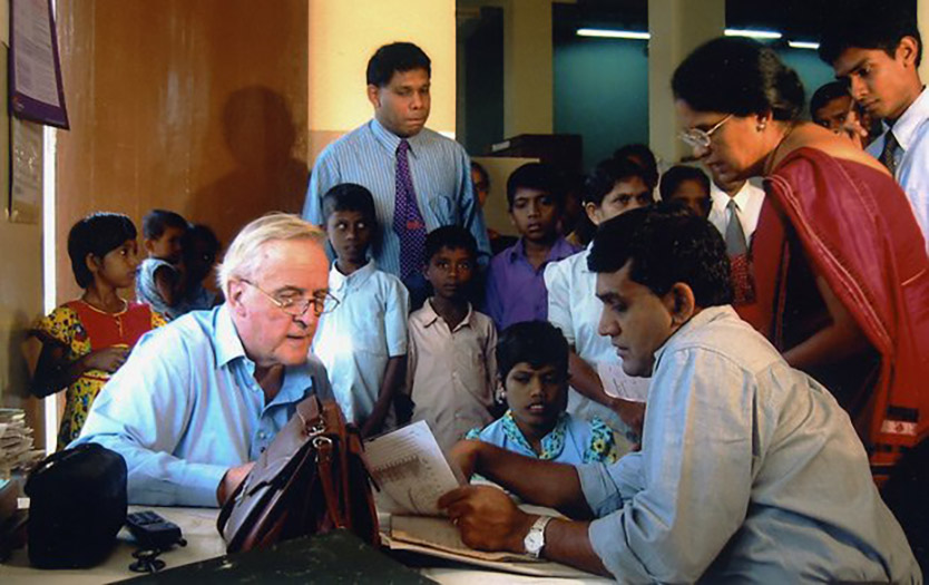 David Weatherall and workers at the District General Hospital in Kurunegala, Sri Lanka