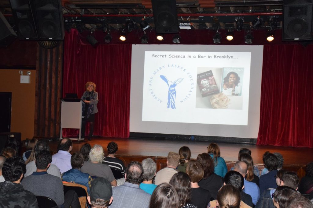 Elaine Fuchs speaks at the Bell House in Brooklyn.